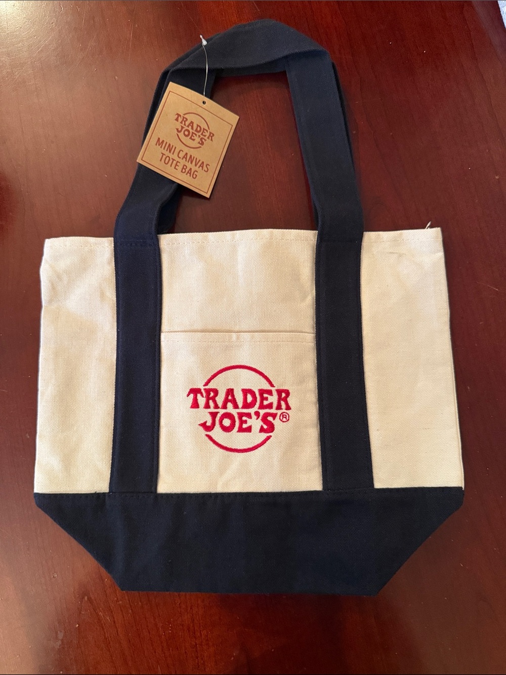 Trader Joe’s Canvas Tote Bag - Cream with Navy Straps